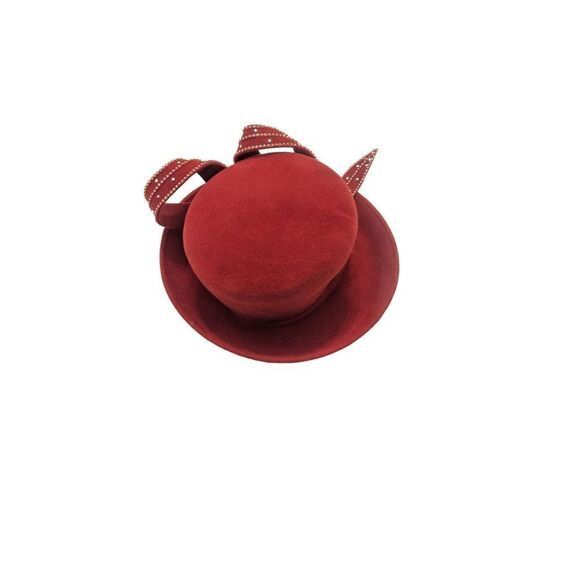 George‎ Zamau'l Couture Ladies Cartwheel Red Felt Hat Rhinestones 57cm - Picture 4 of 7